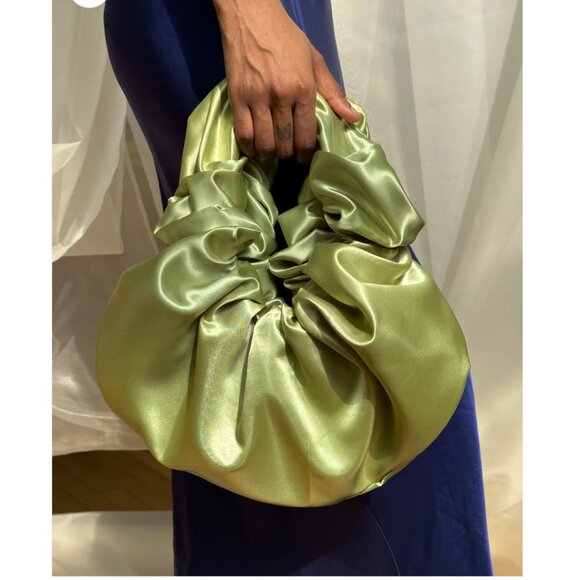 Room Shop Handbags - Room Shop Bounce Baguette Bag Mini Satin Hobo Bag Yellow-Green 16" x 9" One Size